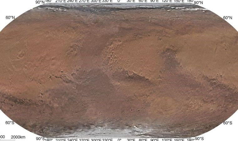 Mars'ın yeni renkli haritası paylaşıldı