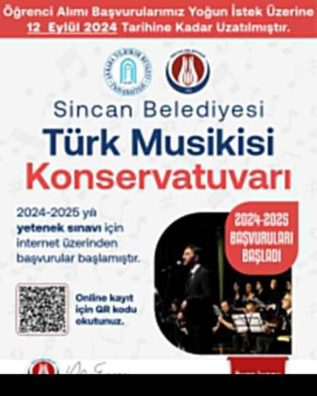 Sincan Belediyesi Türk Musikisi Konservatuvarı yetenek sınavı başvuruları uzatıldı