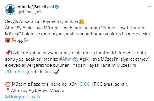 Altındağ Belediyesi Yaban Hayatı Tanıtım Müzesi'ni ziyarete açtı