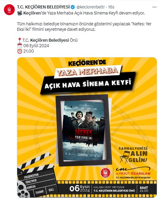 Keçiören Belediyesi'nde açık hava sinema keyfi sürüyor