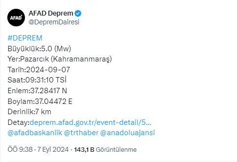 Son Dakika! Kahramanmaraş'ta 5 şiddetinde deprem yaşandı