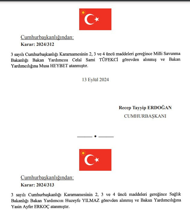 Cumhurbaşkanı Erdoğan tarafından imzalanan atama kararları Resmi Gazete’de