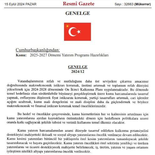 2025-2027 Dönemi Yatırım Programı Hazırlıkları başladı!