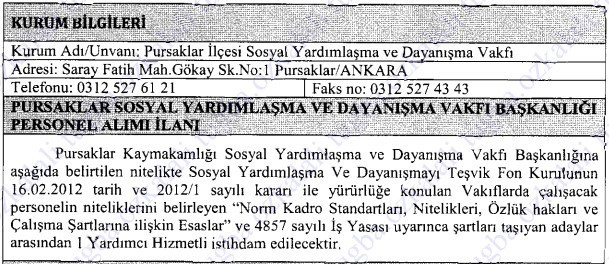 Pursaklar SYD Vakfı personel alım başvuruları bugün sona eriyor