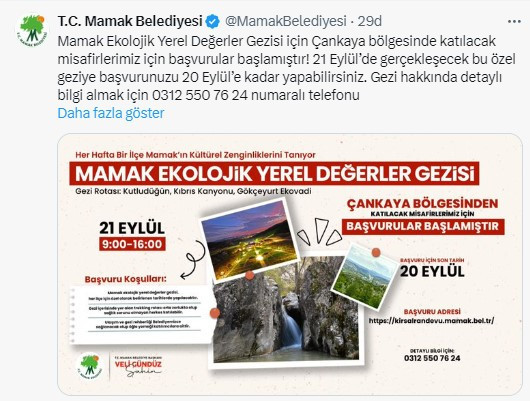 Mamak Belediyesi ekolojik yerel değerler gezisinde sıra Çankaya'da