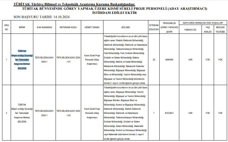 Ankara'da iş arayanlar dikkat! TÜBİTAK personel alım ilanı yayımladı