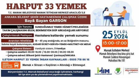 Mamak Belediyesi MİM Bilkent Şehir Hastanesi iş ilanı yayımladı