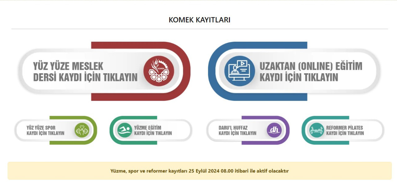 KOMEK ASEM kayıt 2024! Yüz yüze meslek dersi, UZEM spor yüzme reformer plates kayıt ekranı