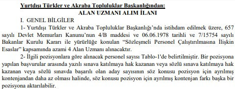 Yurtdışı Türkler ve Akraba Topluluklar Başkanlığı’na KPSS’siz sözleşmeli personel alınacak!