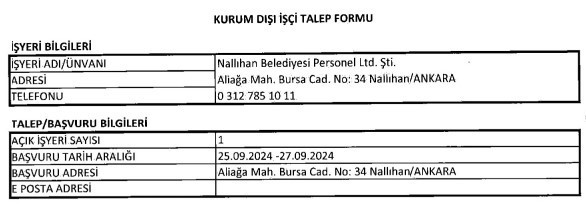 Ankara Nallıhan Belediyesi KPSS’siz sürekli çalışacak personel alıyor!