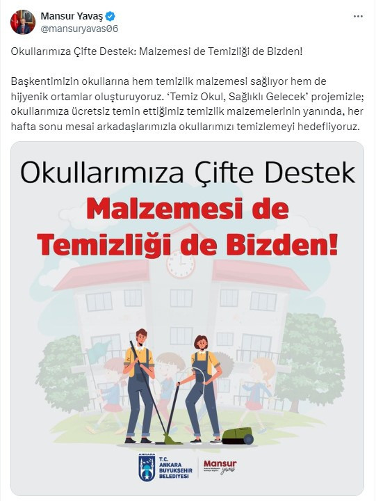 Başkan Yavaş'tan okullara çifte destek: Temizlik ve malzeme ABB'den!