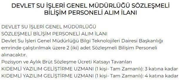 Devlet Su İşleri KPSS puanıyla sözleşmeli personel alıyor!