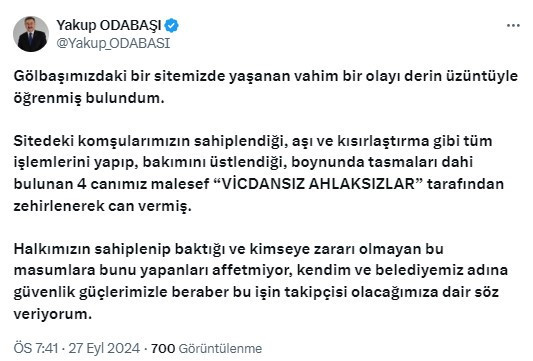 Gölbaşı Belediye Başkanı Odabaşı duyurdu: 4 köpek zehirlenerek öldürüldü!