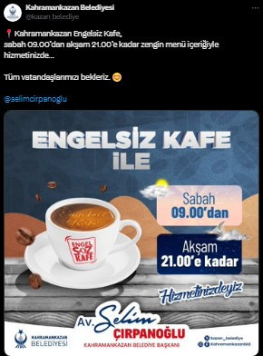 Kahramankazan Belediyesi’nden Engelsiz Kafe hizmeti