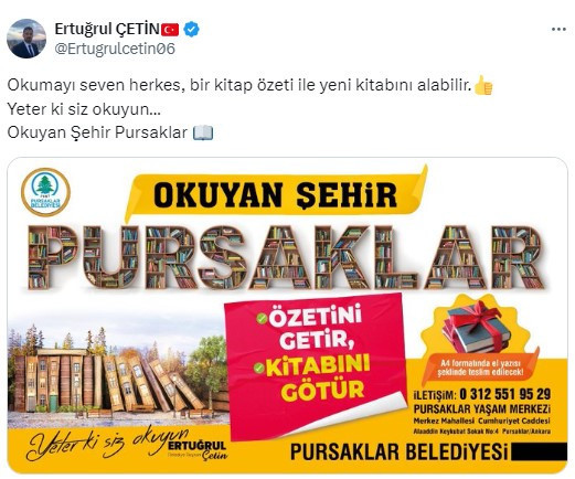 Pursaklar Belediyesi'nden destek: Okuduğu kitabın özetini getirenlere yeni kitap!