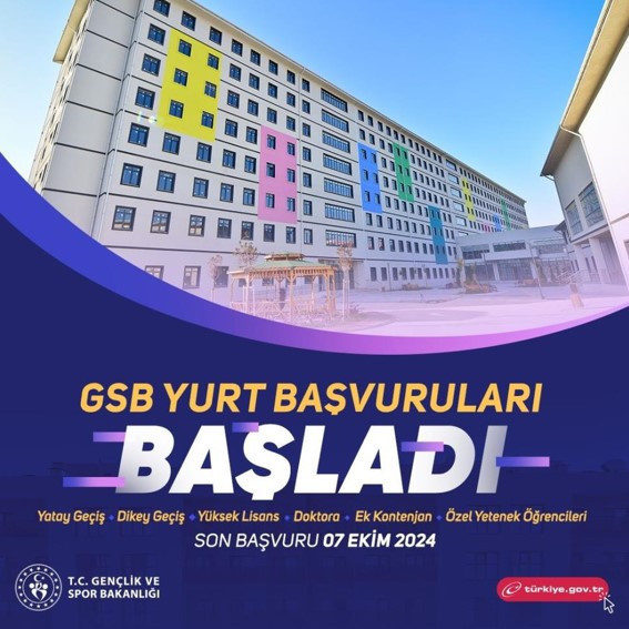 Gençlik ve Spor Bakanlığı ek kontenjanla yerleşen öğrenciler için yurt başvurularını başlattı