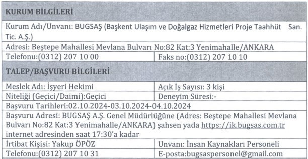 BUGSAŞ Ankara’da deneyim şartsız personel alımı yapıyor