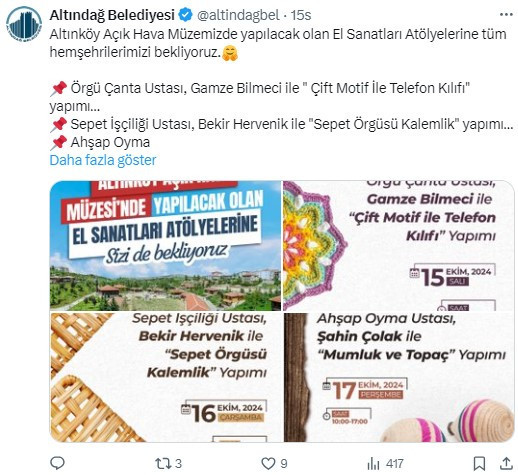 Altındağ Belediyesi'nden El Sanatları Atölyelerine davet!