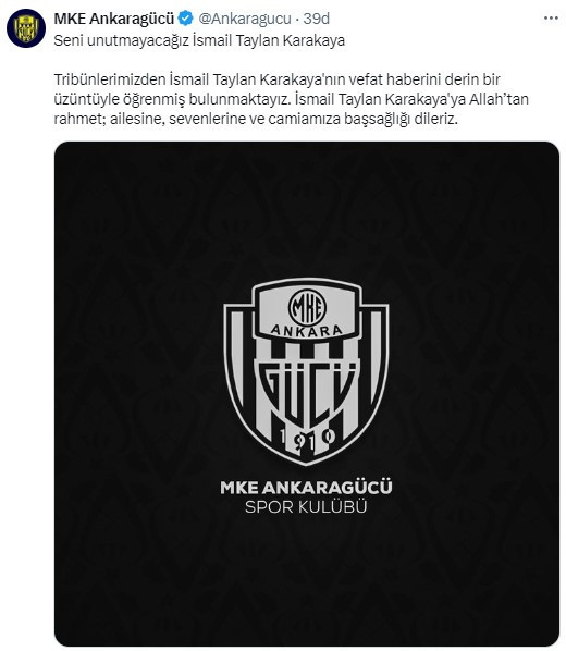 MKE Ankaragücü'nün acı günü: İsmail Taylan Karakaya vefat etti!