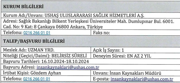 Ankara USHAŞ deneyimli personel alımı yapacak: Başvurular mail üzerinden