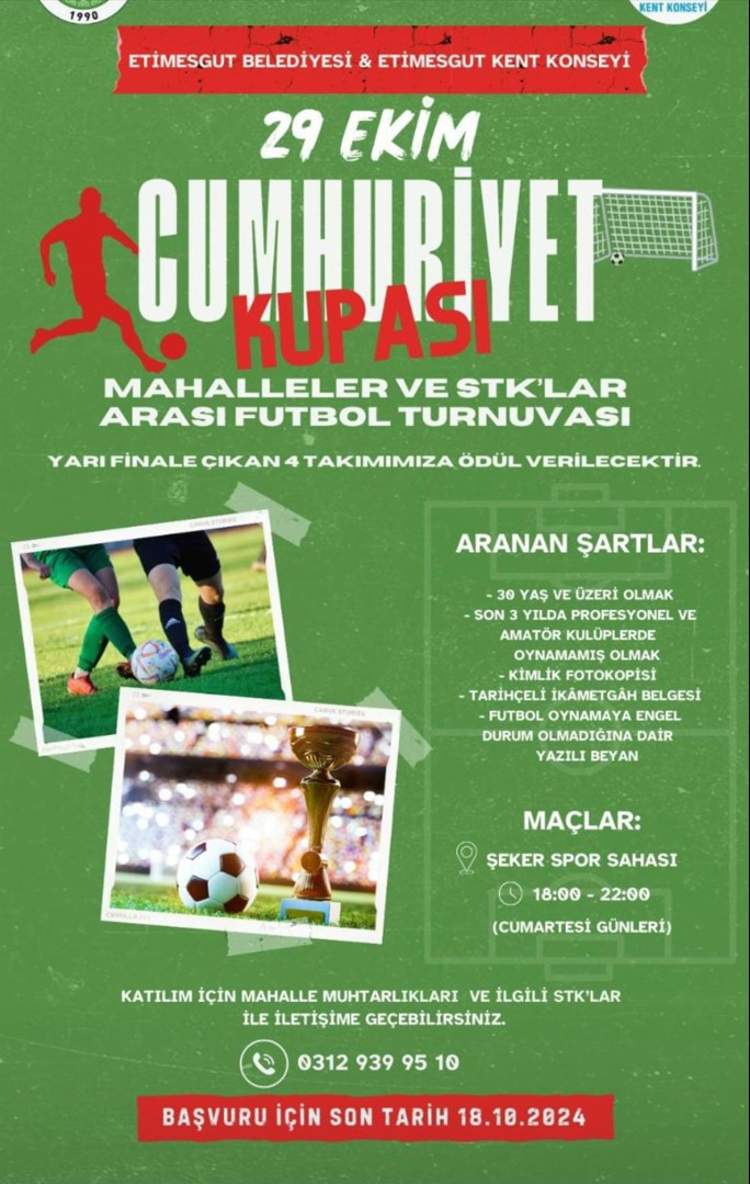 Etimesgut Belediyesi mahalleler ve STK'lar arası futbol turnuvası başvuruları sona eriyor