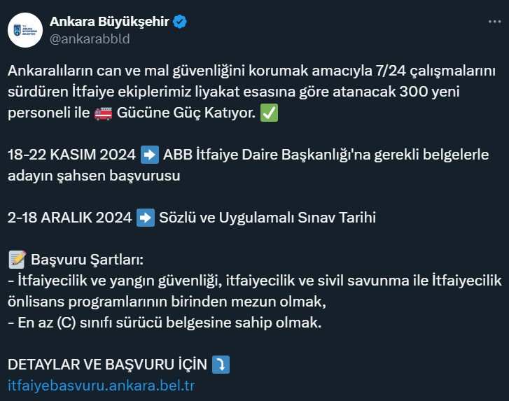 Ankara Büyükşehir Belediyesinden 300 personel alımında liyakat vurgusu