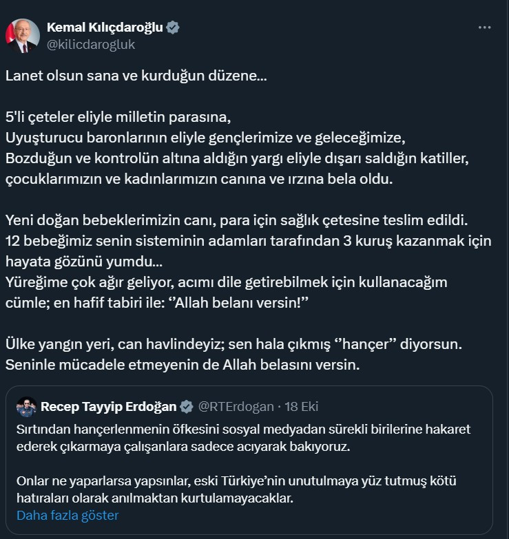 Kemal Kılıçdaroğlu'na Cumhurbaşkanı Erdoğan'a sözlerinden dolayı soruşturma açıldı