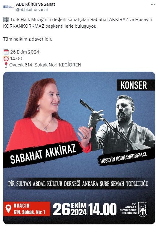 ABB'den Ankaralılara Sabahat Akkiraz ve Hüseyin Korkankorkmaz konseri!