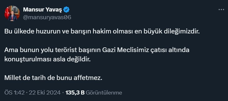 ABB Başkanı Yavaş'tan Bahçeli'nin Öcalan çıkışına cevap: Millet affetmez