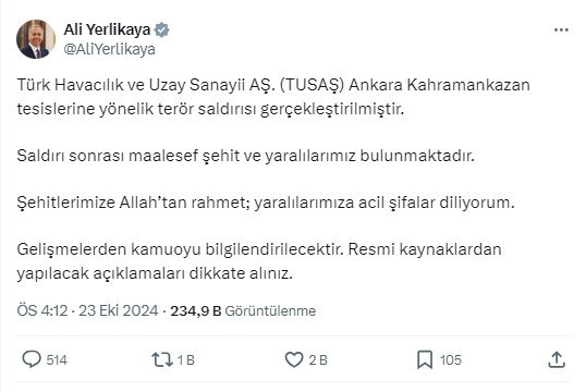 Ankara Tai Tusaş uçak fabrikasında patlama mı oldu, terör saldırısı mı, son durum ne?