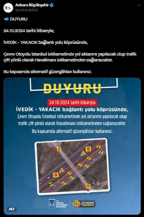 ABB'den alternatif güzergah duyurusu: 24 Ekim'den itibaren geçerli