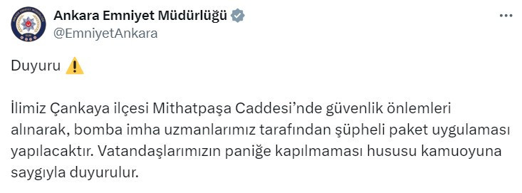 Ankara Emniyet Müdürlüğü'nden şüpheli paket uygulaması uyarısı!