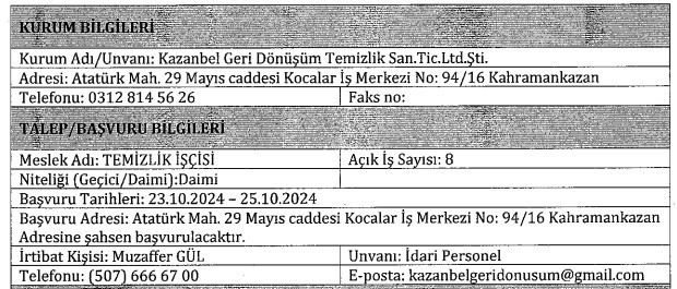 Ankara'da kamu kurumuna 8 temizlik işçisi alınıyor