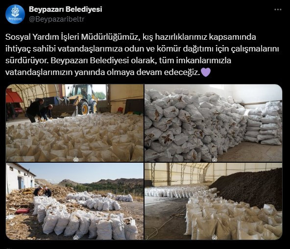 Beypazarı Belediyesi ihtiyaç sahiplerine odun ve kömür yardımında bulunuyor