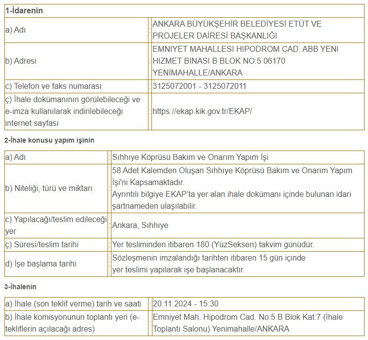 ABB Sıhhıye Köprüsü'nün bakım ve onarımını yaptıracak