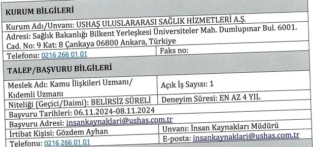 Ankara USHAŞ Sağlık Bakanlığı’nda çalışacak personel arıyor: Başvurular başladı