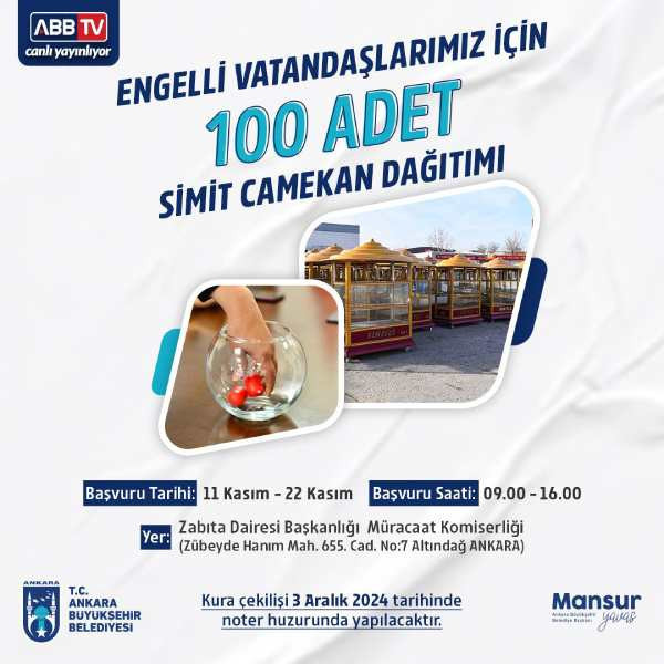 ABB Engelli vatandaşlara simit camekanı dağıtacak