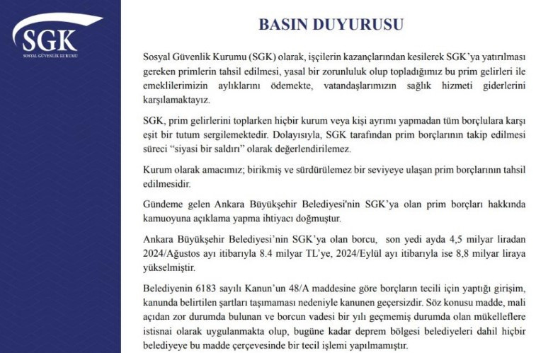 SGK ABB Başkanı Mansur Yavaş'a yanıt verdi