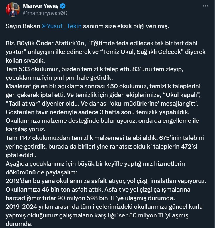 ABB Başkanı Yavaş'tan Bakan Tekin'e bir cevap daha!