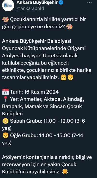 ABB'den ailelere ve çocuklarına  origami atölyesi duyurusu