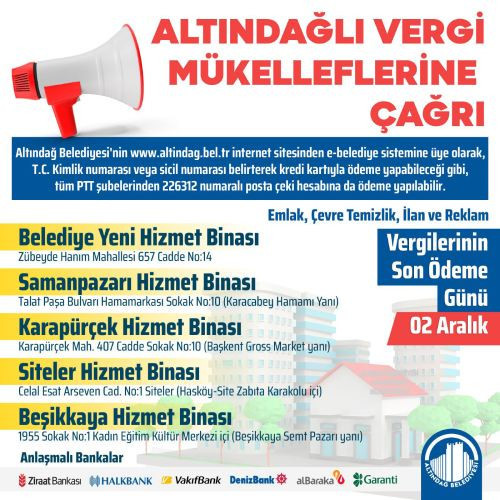 Altındağ Belediyesinden vergi mükelleflerine son ödeme çağrısı