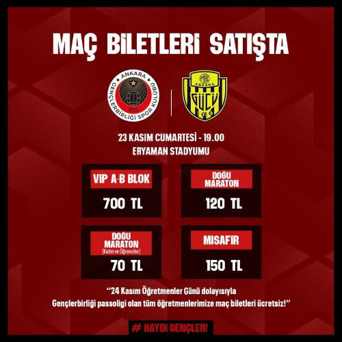 Gençlerbirliği - Ankaragücü derbisinin biletleri satışa sunuldu