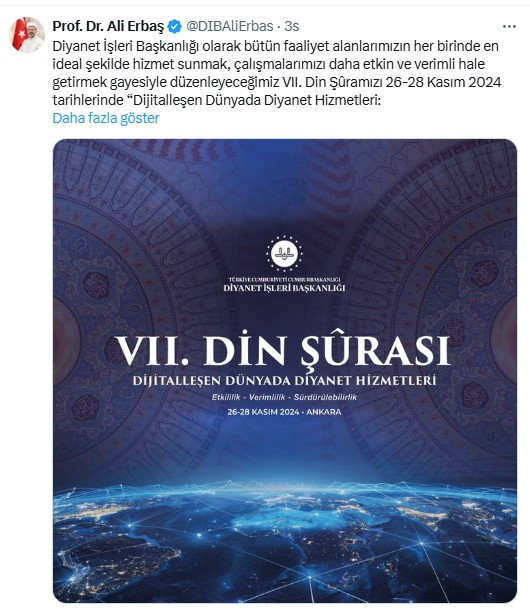 7. Din Şurası Ankara'nın ev sahipliğinde 26-28 Kasım'da düzenlenecek
