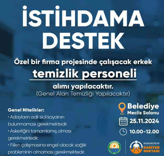 Gölbaşı Belediyesi'nden istihdama destek: Erkek temizlik personeli alınacak!