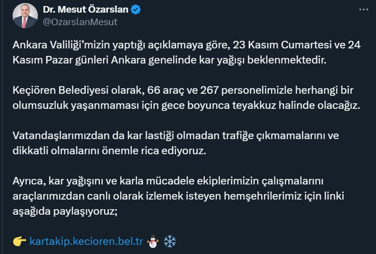 Keçiören Belediyesinde kar hazırlığı: Teyakkuzda olacağız