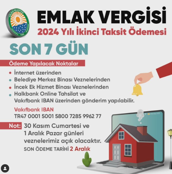 Gölbaşı Belediyesi Emlak Vergisi ödemeleri için son 1 hafta kaldığını hatırlattı