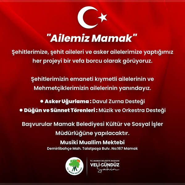 Mamak Belediyesi'nden şehit ve asker ailelerine özel uygulama