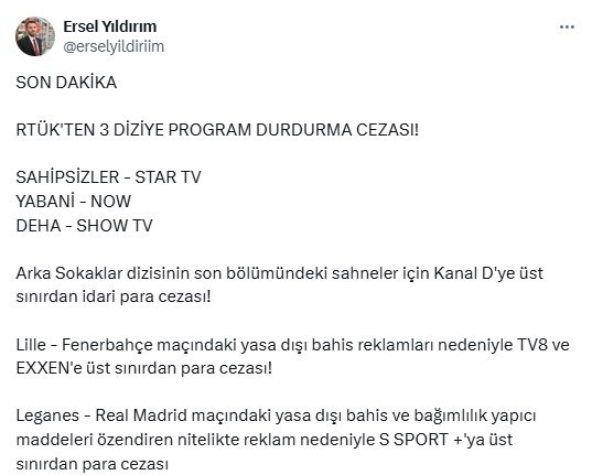 RTÜK durdurma cezası! Ceza verilen 4 program ve dizi hangisi?