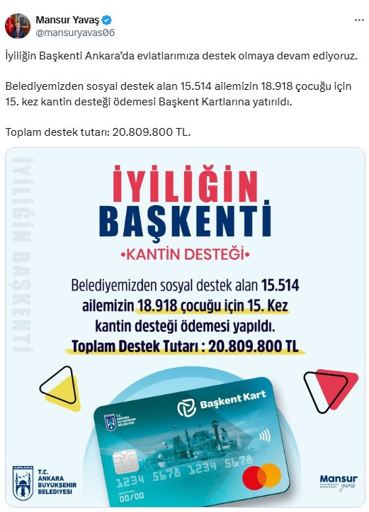 Ankara Büyükşehir Belediyesi'nden ihtiyaç sahibi öğrencilere 1.100 TL kantin desteği!