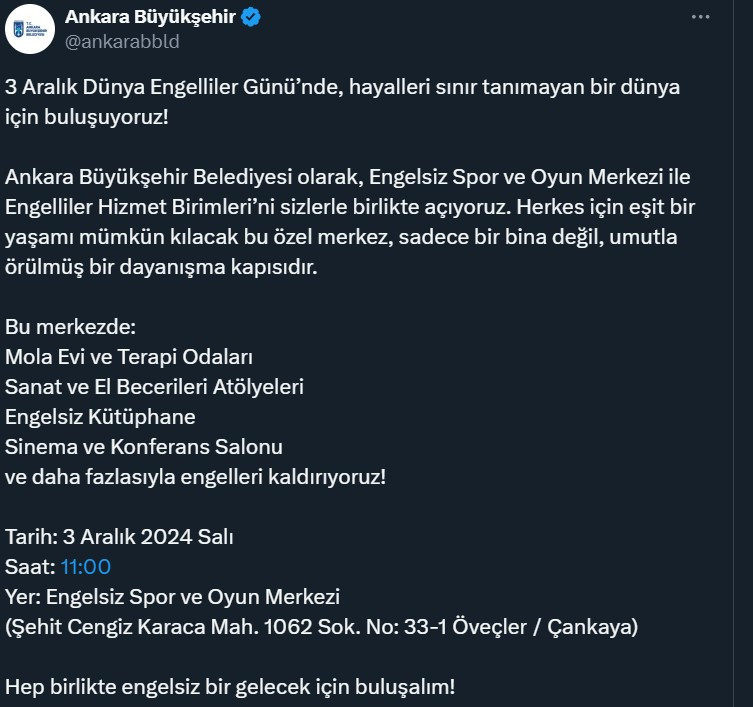 ABB Engelsiz Spor ve Oyun Merkezi ile Engelliler Hizmet Birimlerini hizmete açıyor!